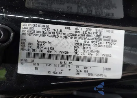 2012 Ford Focus Se z USA, uszkodzony, nr VIN 1FAHP3F24CL170072